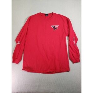 Faze Clan Shirt Mens Large L Red 100% Cotton Long Sleeve Crew Neck Pullover